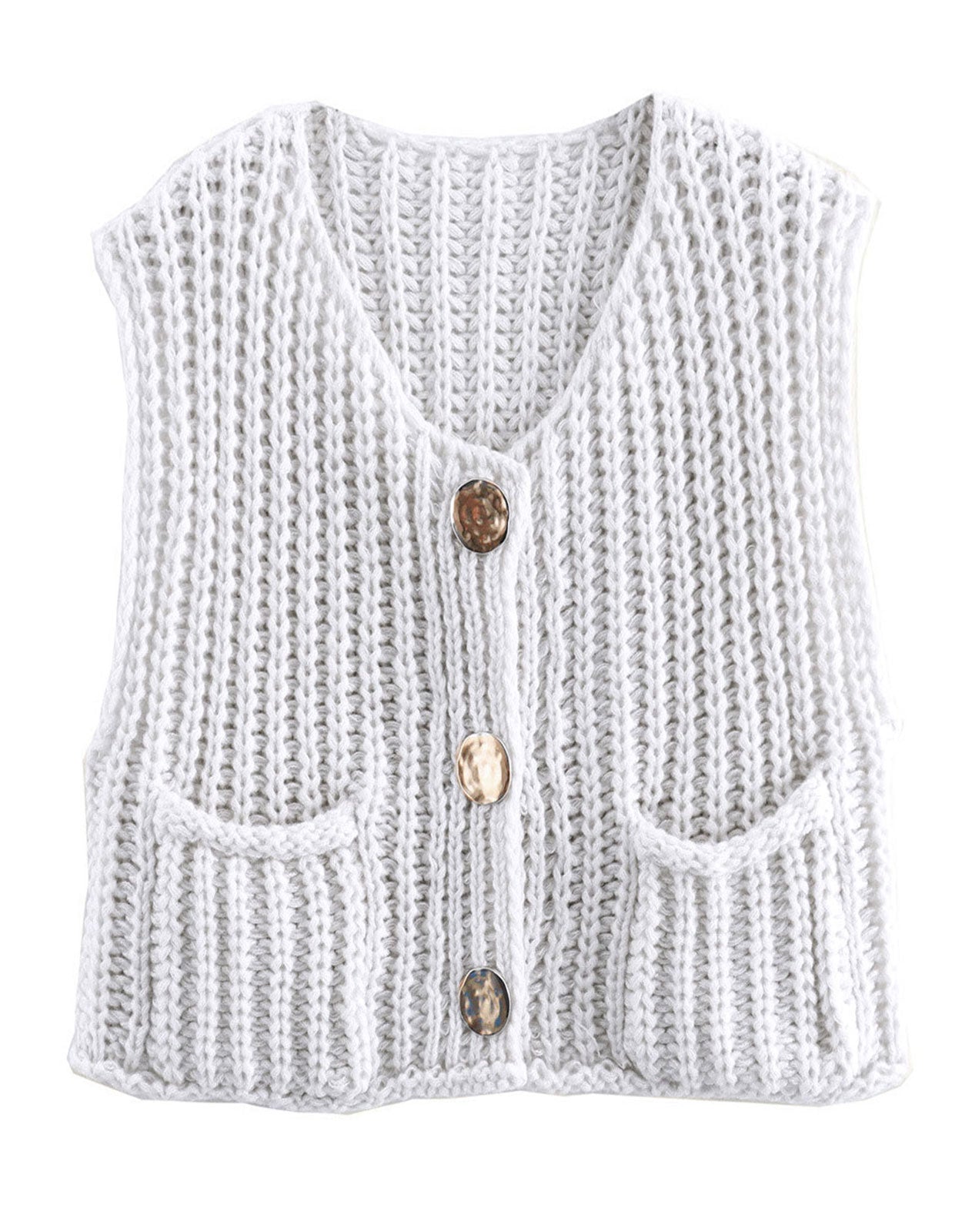 Fashion Sleeveless Cropped Button Cardigan Sweater Vest