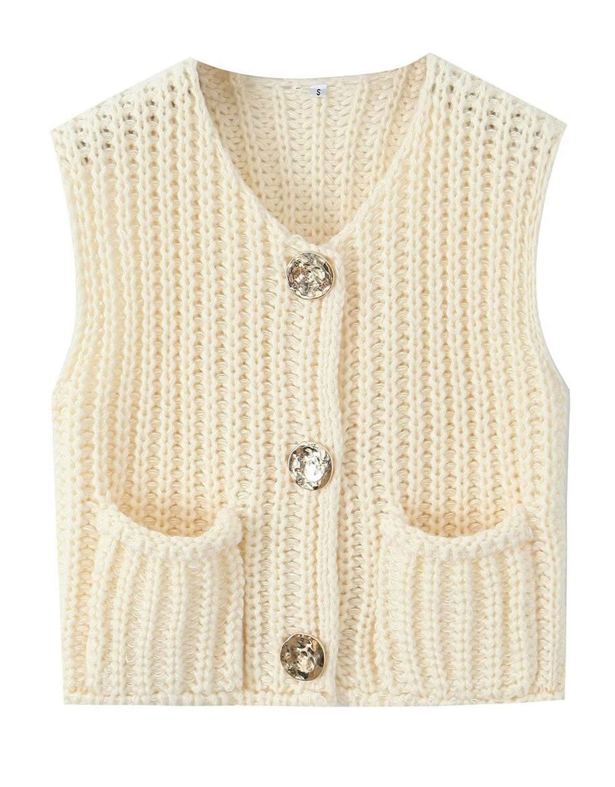 Fashion Sleeveless Cropped Button Cardigan Sweater Vest