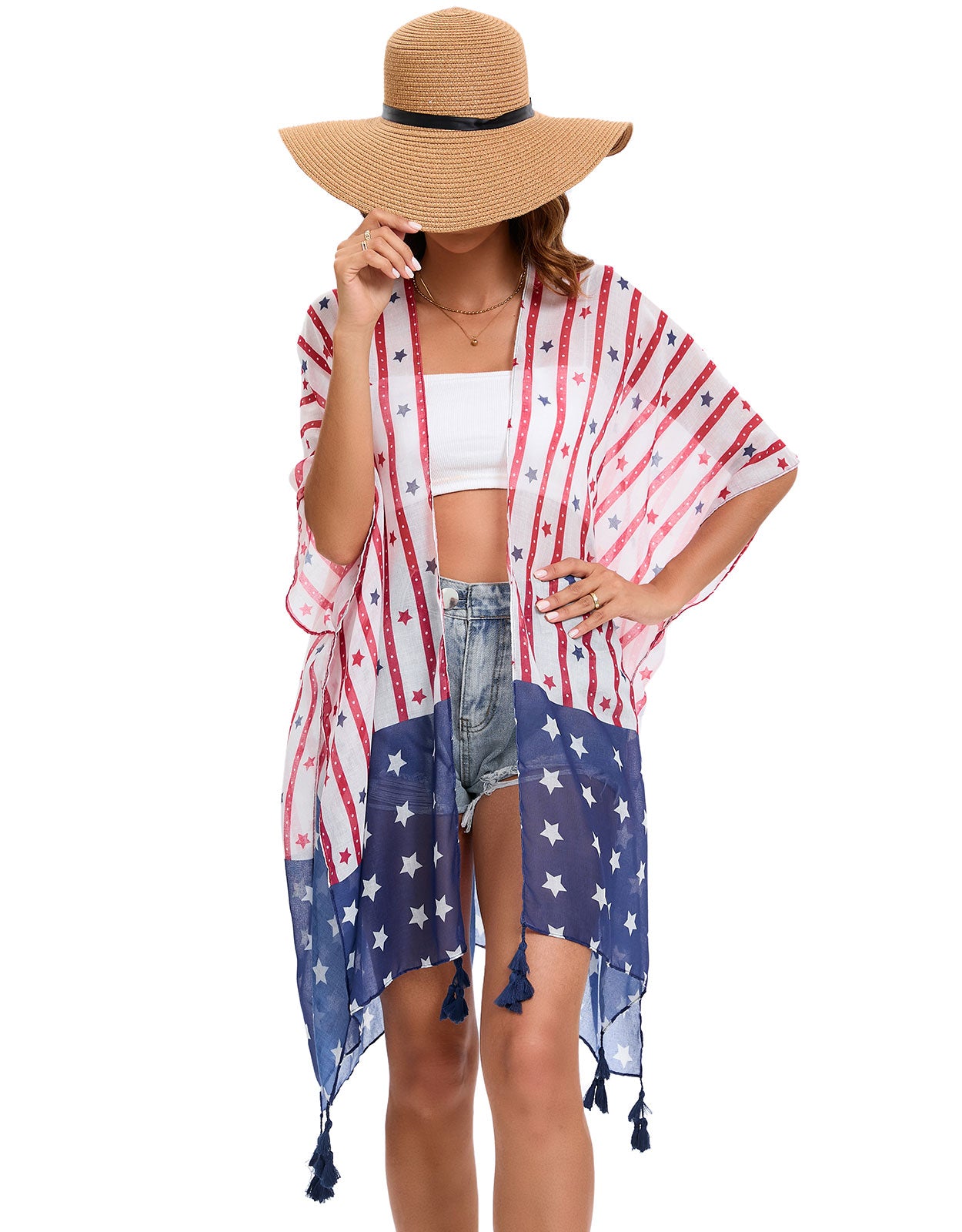 Flag Cardigan Swimsuit Kimono Cover-up