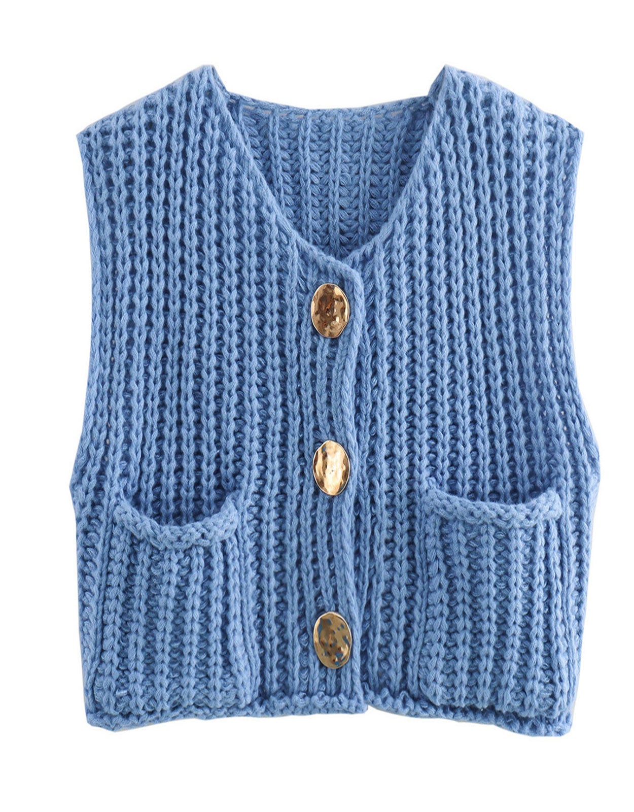 Fashion Sleeveless Cropped Button Cardigan Sweater Vest