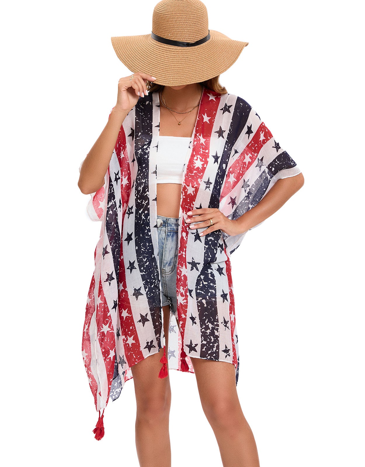Flag Cardigan Swimsuit Kimono Cover-up