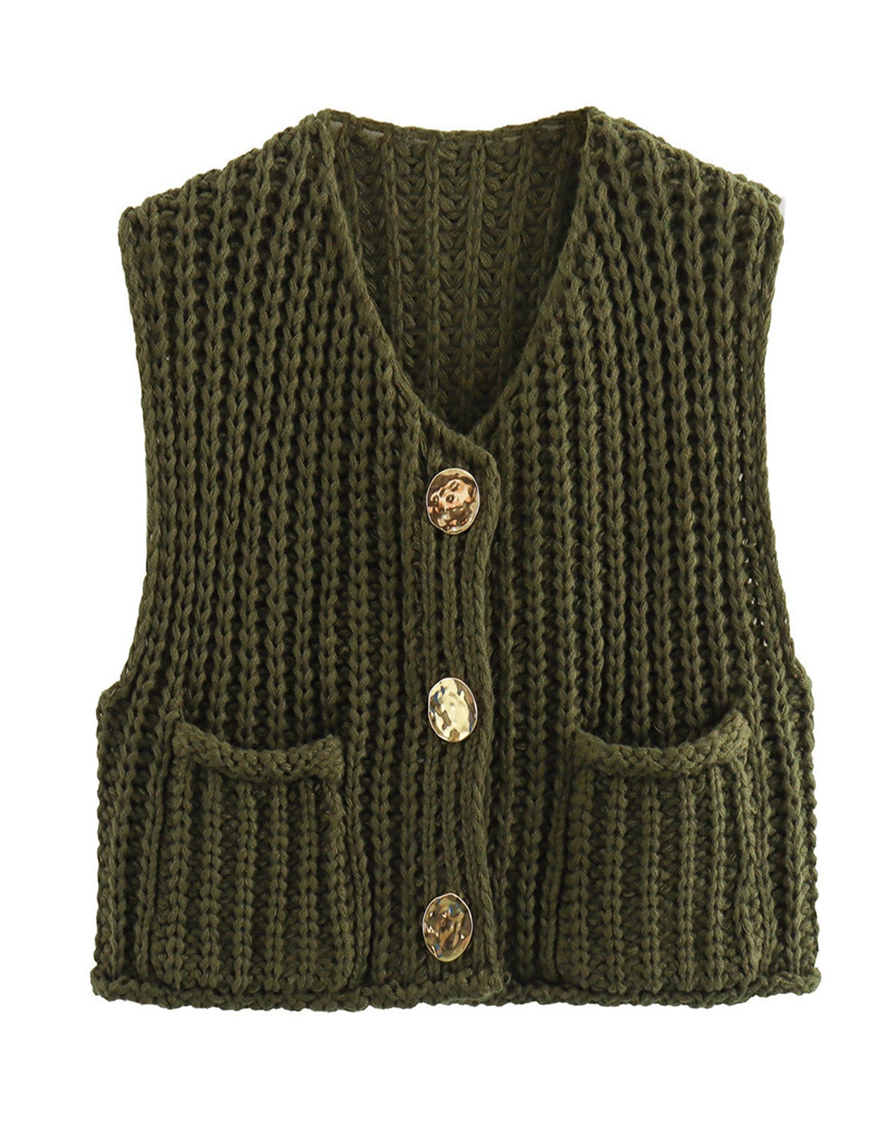 Fashion Sleeveless Cropped Button Cardigan Sweater Vest