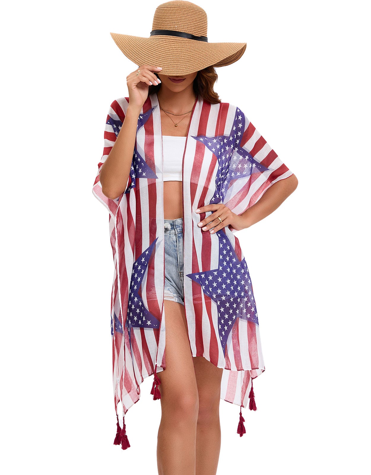 Flag Cardigan Swimsuit Kimono Cover-up