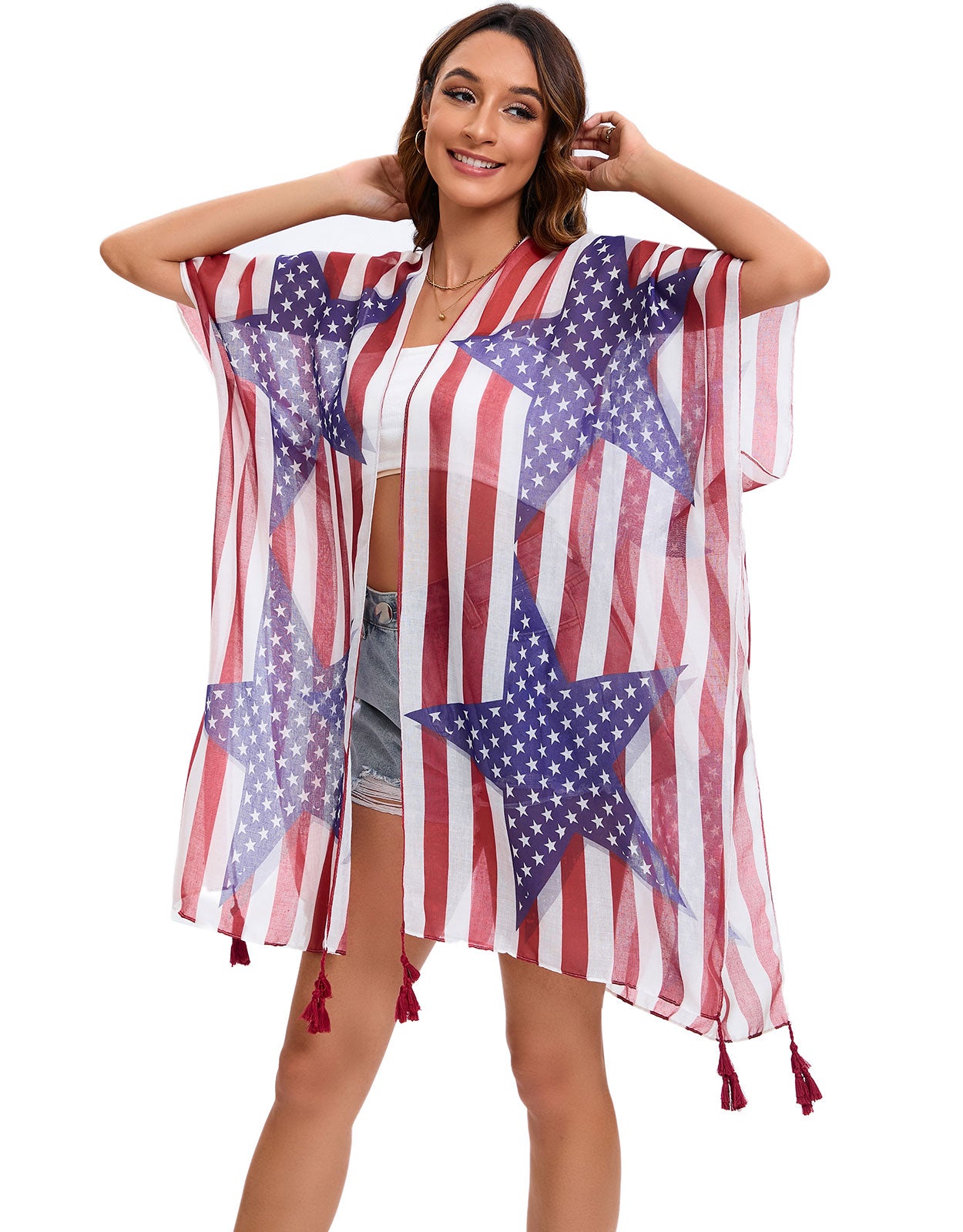 Flag Cardigan Swimsuit Kimono Cover-up