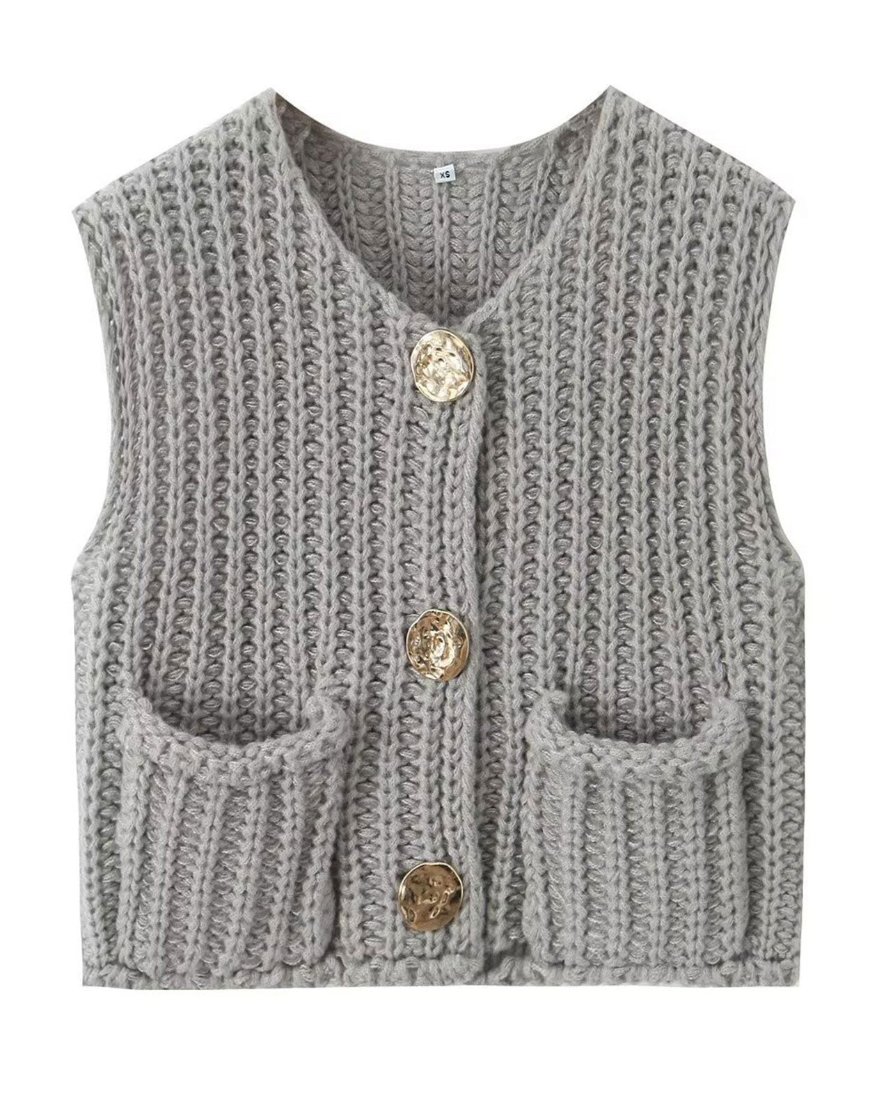 Fashion Sleeveless Cropped Button Cardigan Sweater Vest