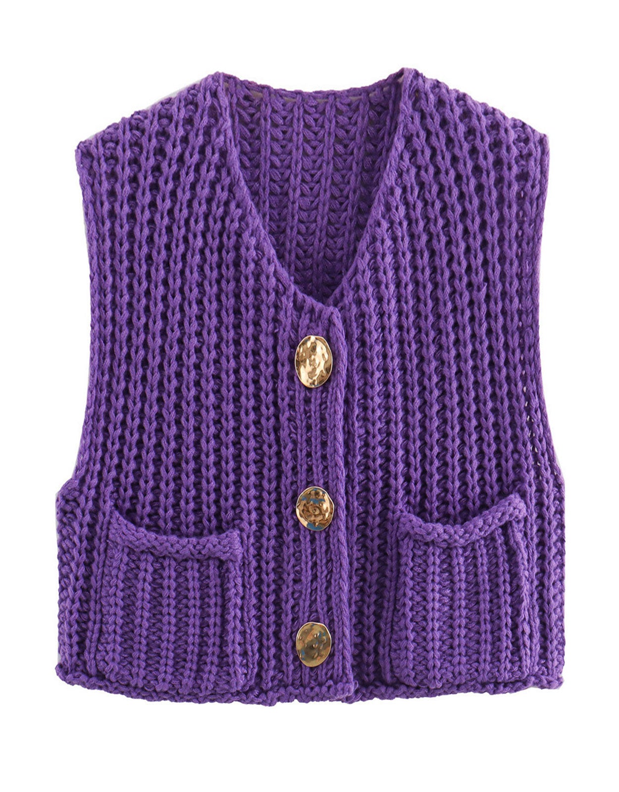 Fashion Sleeveless Cropped Button Cardigan Sweater Vest