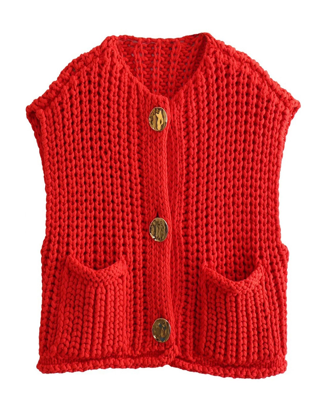 Fashion Sleeveless Cropped Button Cardigan Sweater Vest