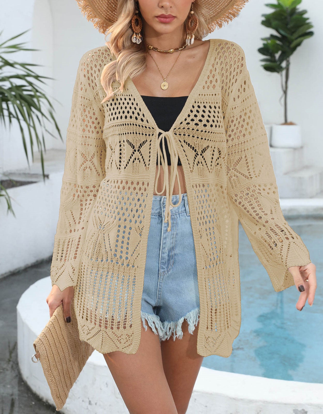 Women's Hollow Knot Mini Cardigan Cover-up