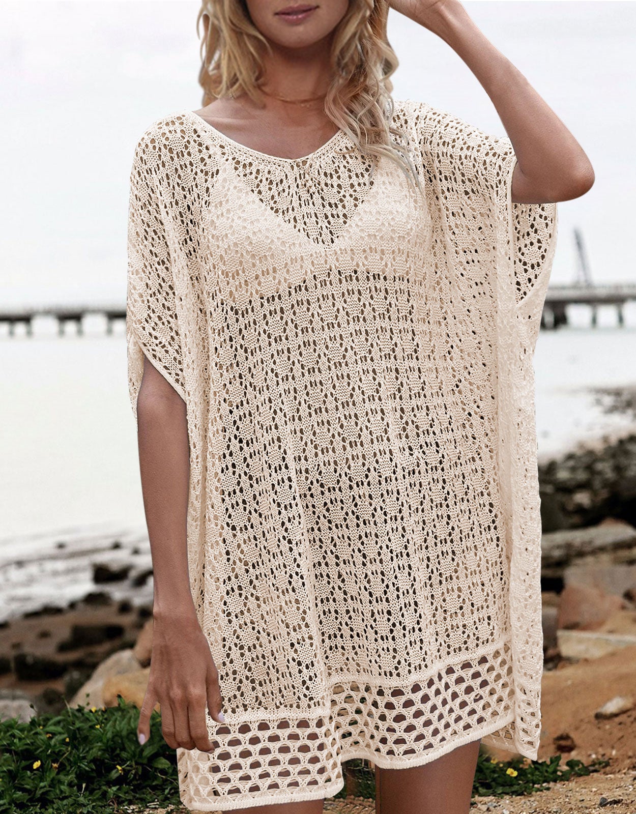 Women's printed loose woven short-sleeved cover up