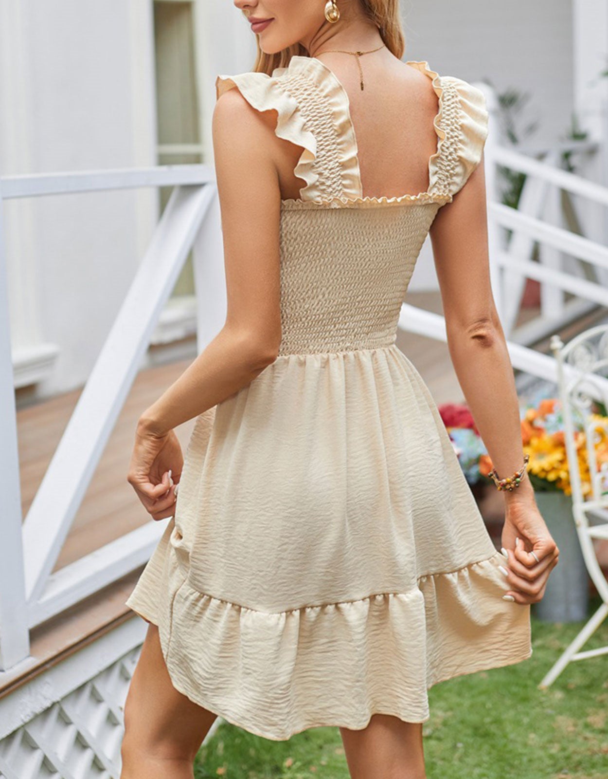 Summer Pleated Ruffle Sleeveless Backless Mini Dress