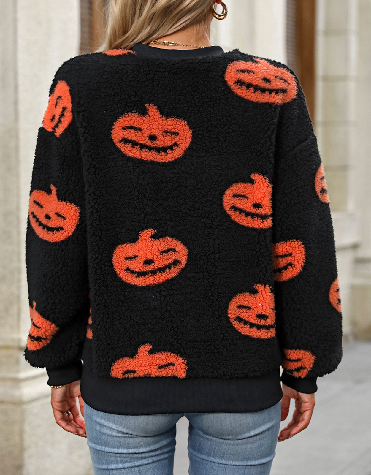 Halloween Thickened Cashmere Long Sleeve Evil Pumpkin Sweater
