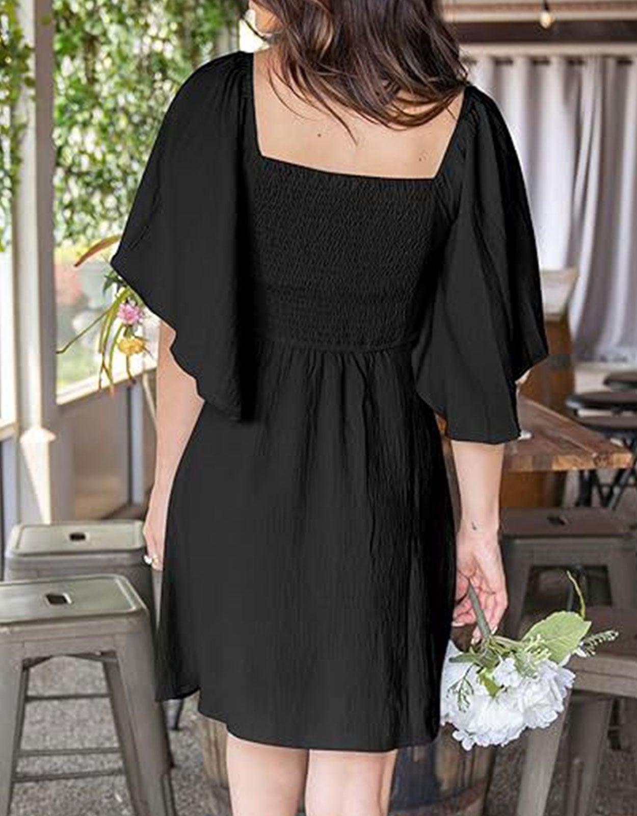 Summer Deep V Neck Ruffle Sleeve Elegant Bow Tie Mini Dress