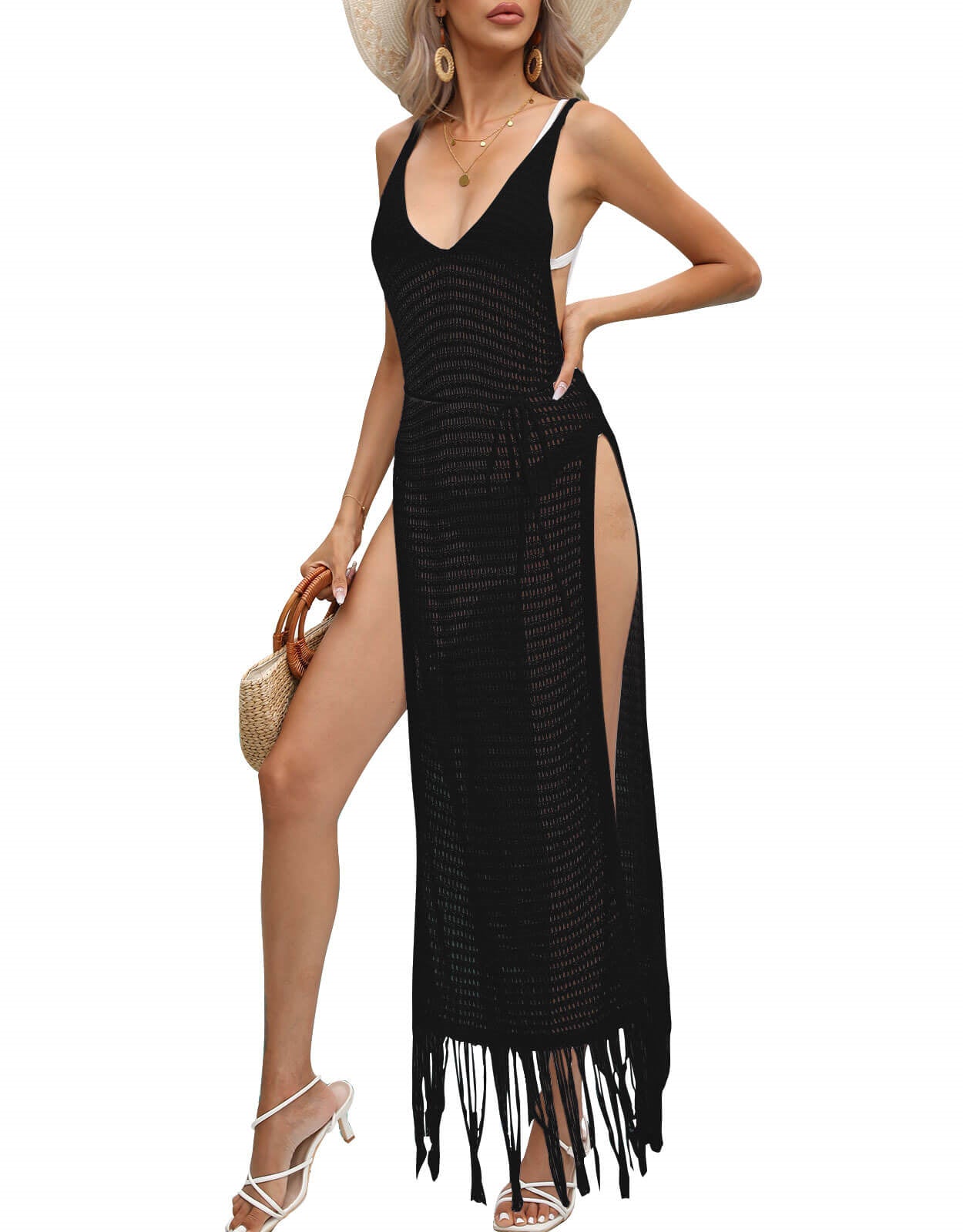 Swimsuit Cover Up Sleeveless Side Slit Long Beach Dress
