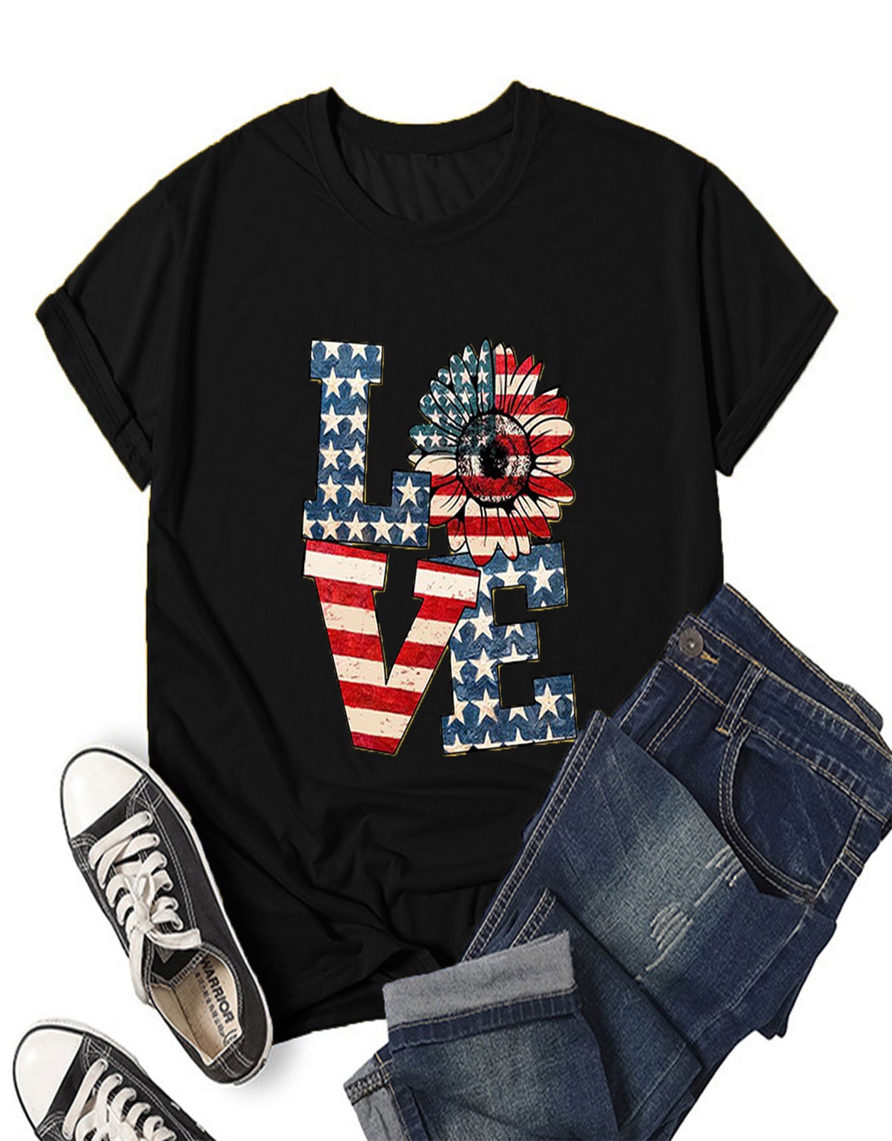 Summer Love Sunflower Flag Print T-shirt