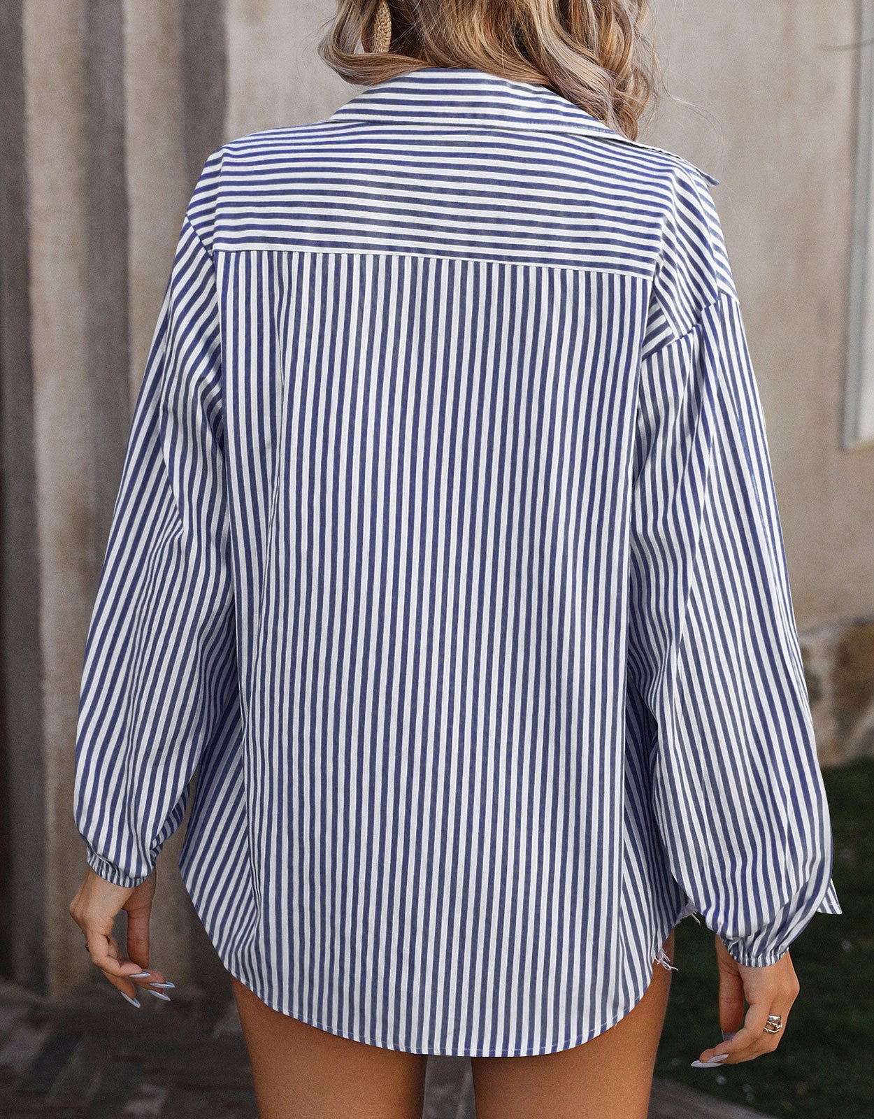 Cotton Striped Long Sleeve Neckline Dress Shirt