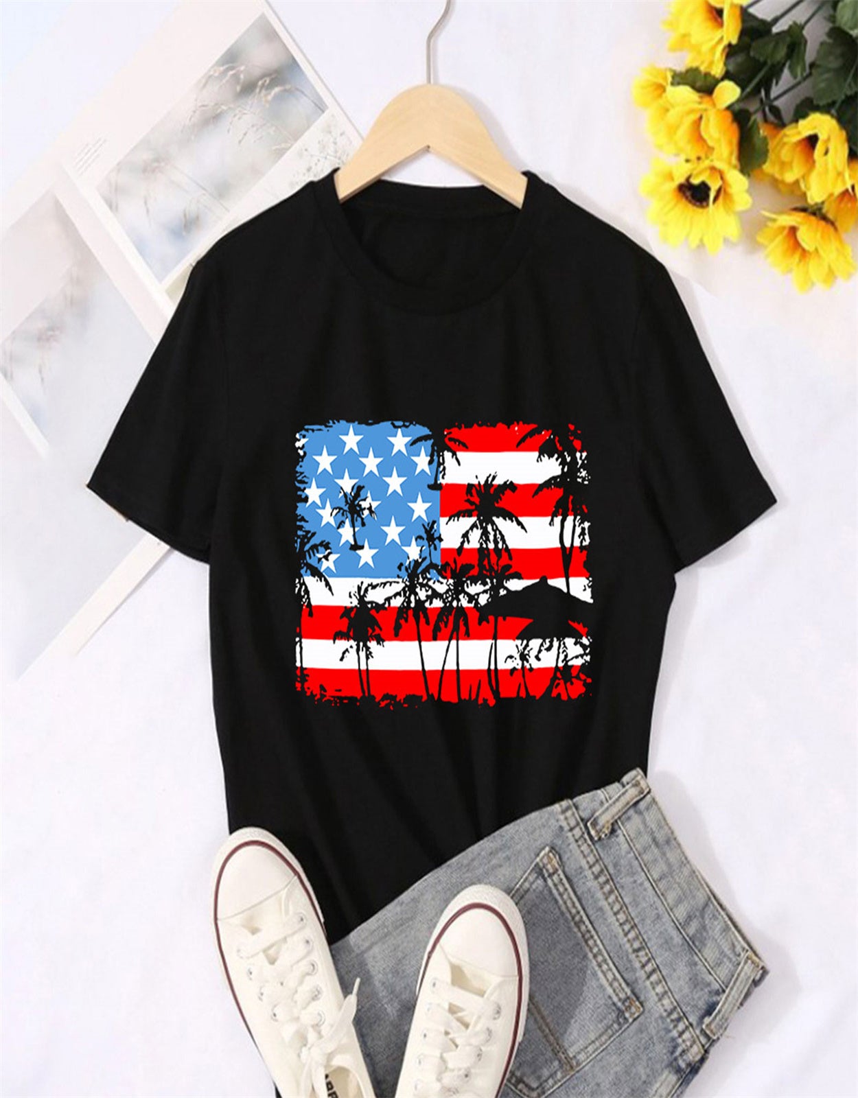 Women's American Patriotic Flag Stripes Stars T-shirt