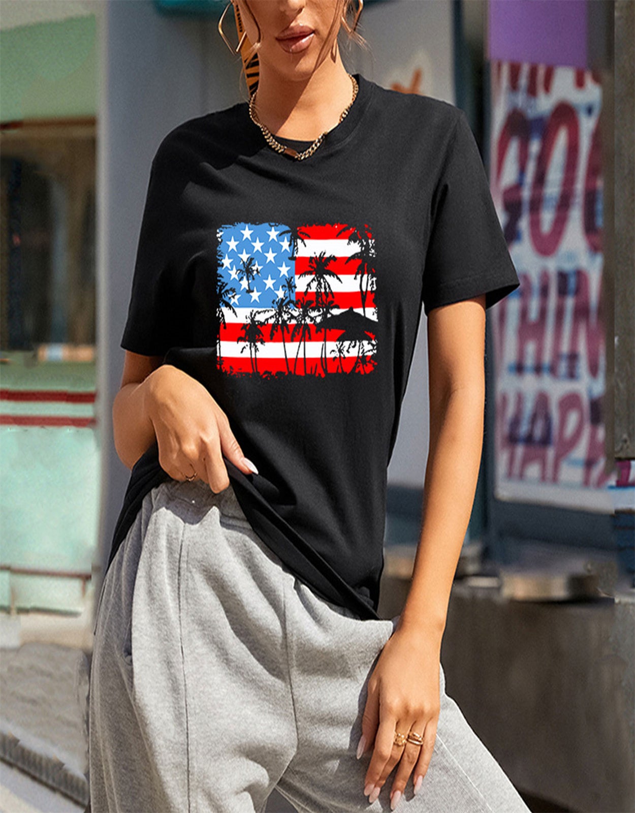 Women's American Patriotic Flag Stripes Stars T-shirt