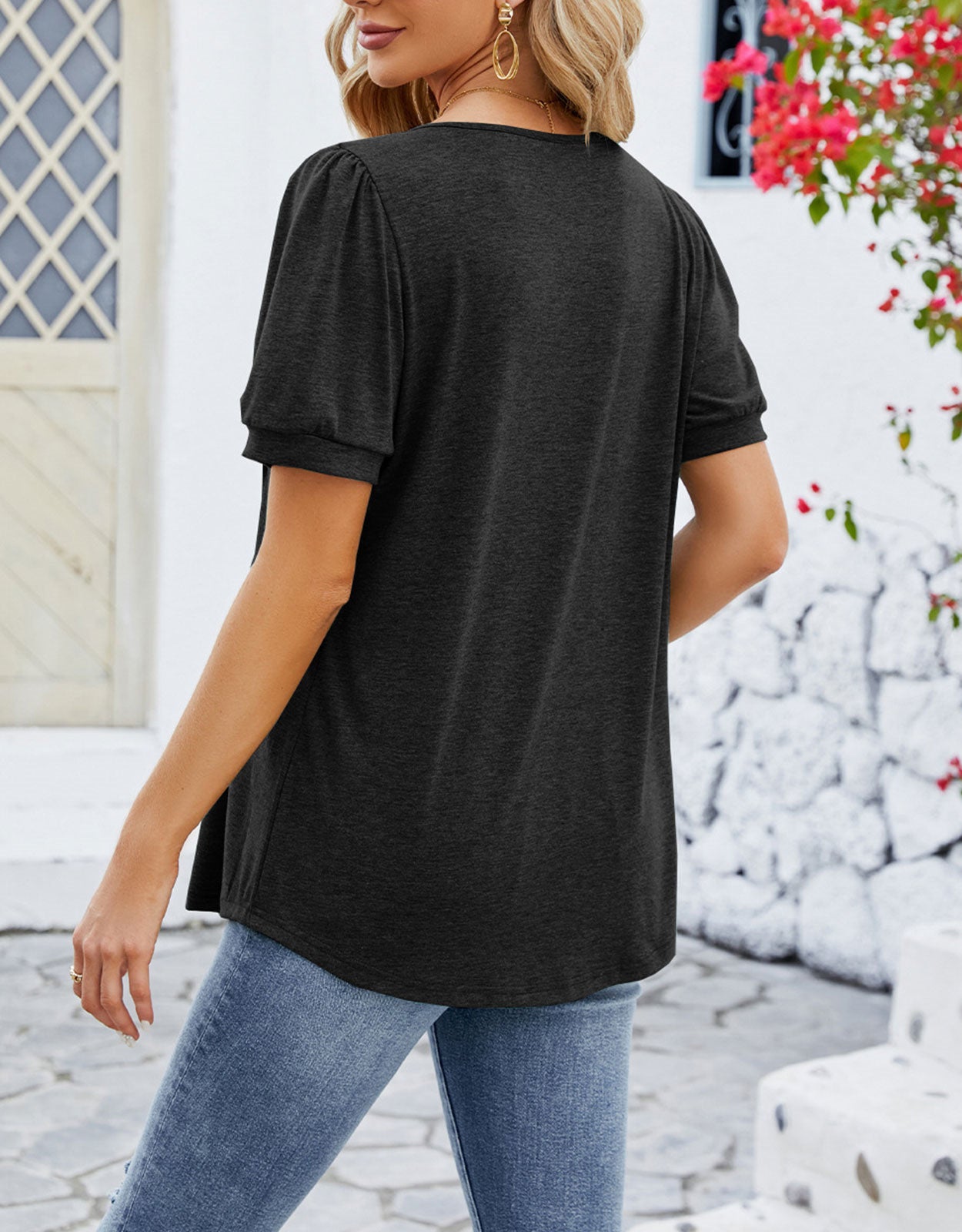 Summer Vertical Ruffle Sleeve Round Neck Top