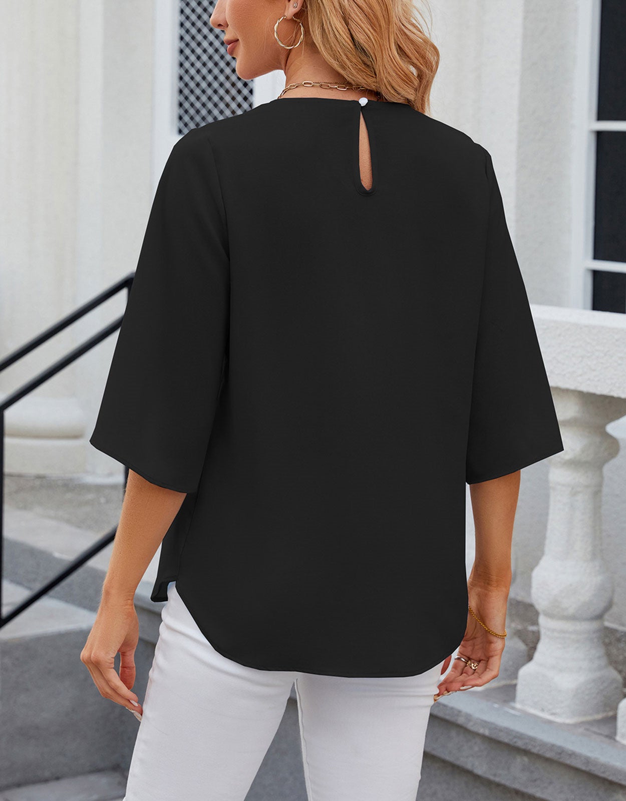 Summer Half-Length Ruffle Sleeve Round Neck Top