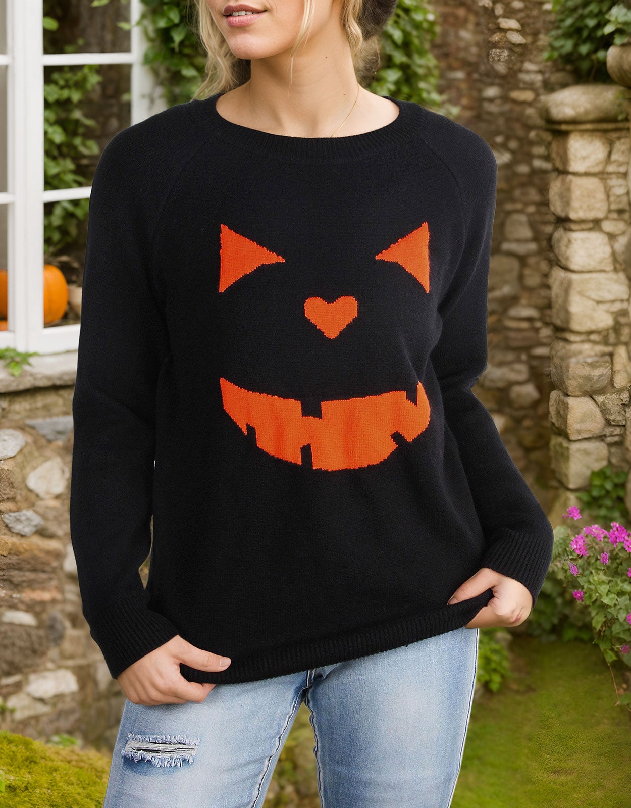 Halloween Round Neck Long Sleeve Evil Smiley Face Sweater