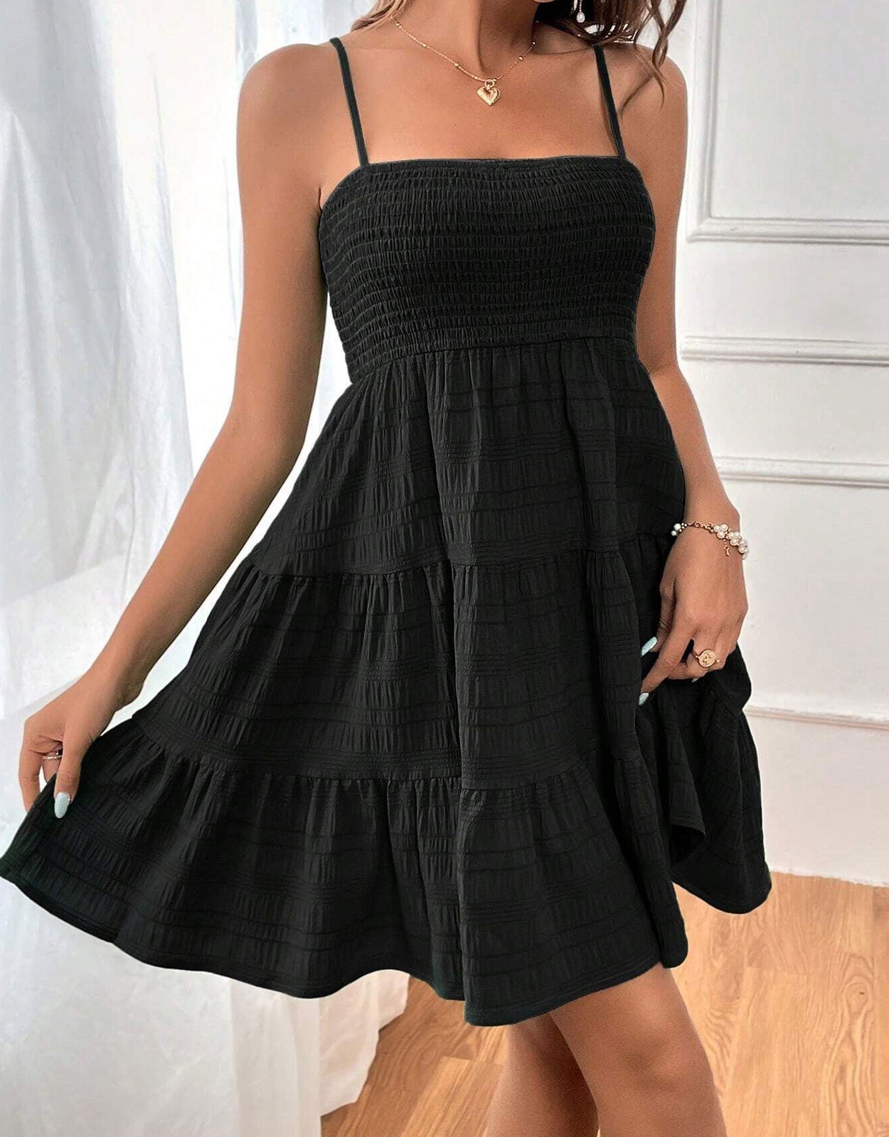 Suspender Pleated Mini Tank Dress