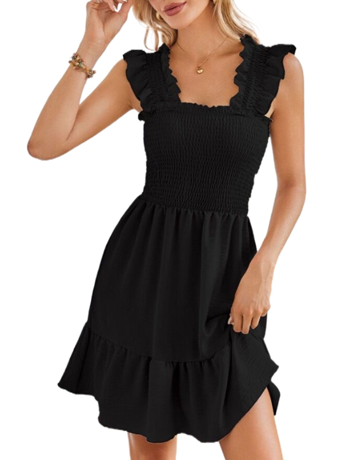Summer Pleated Ruffle Sleeveless Backless Mini Dress