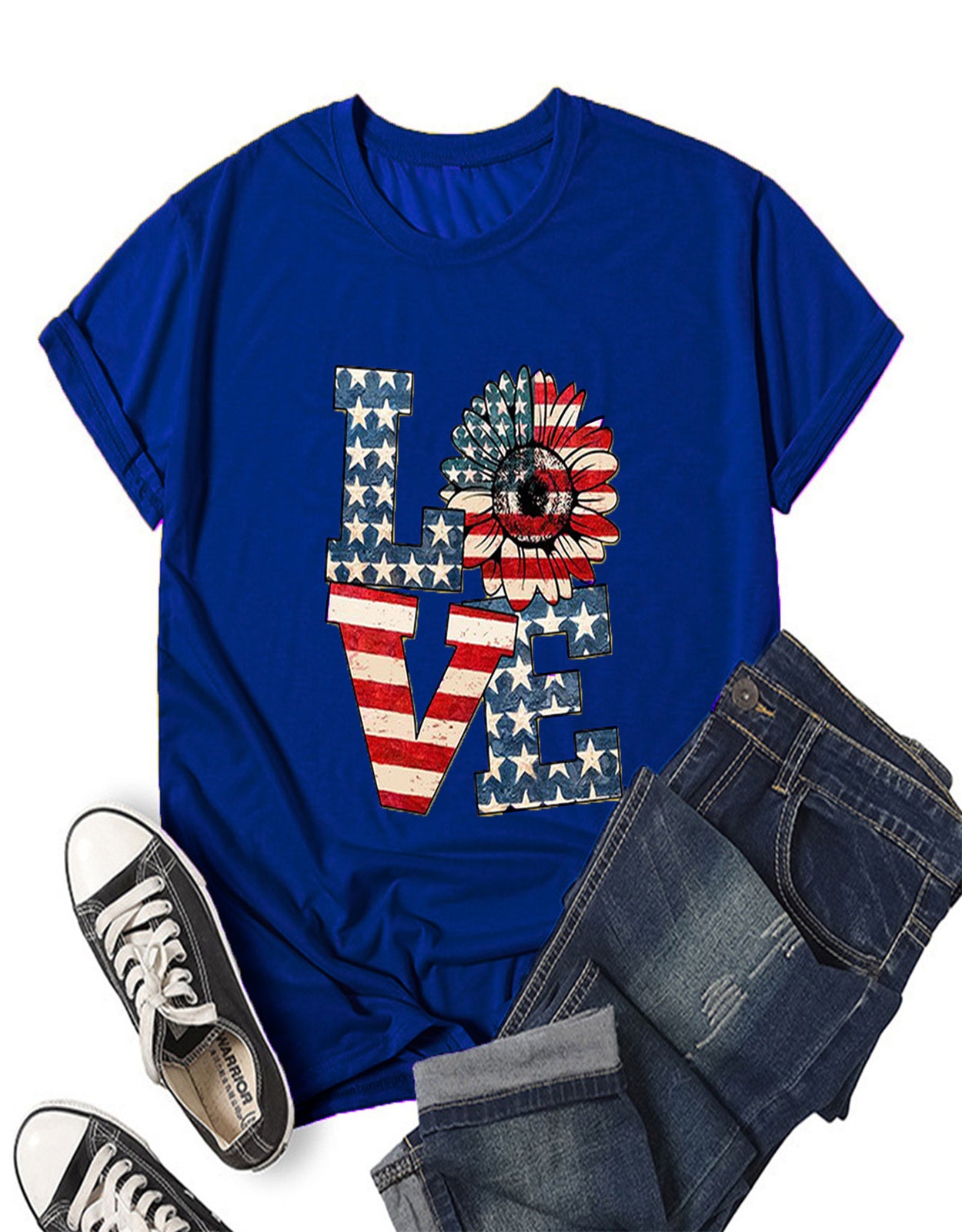 Summer Love Sunflower Flag Print T-shirt