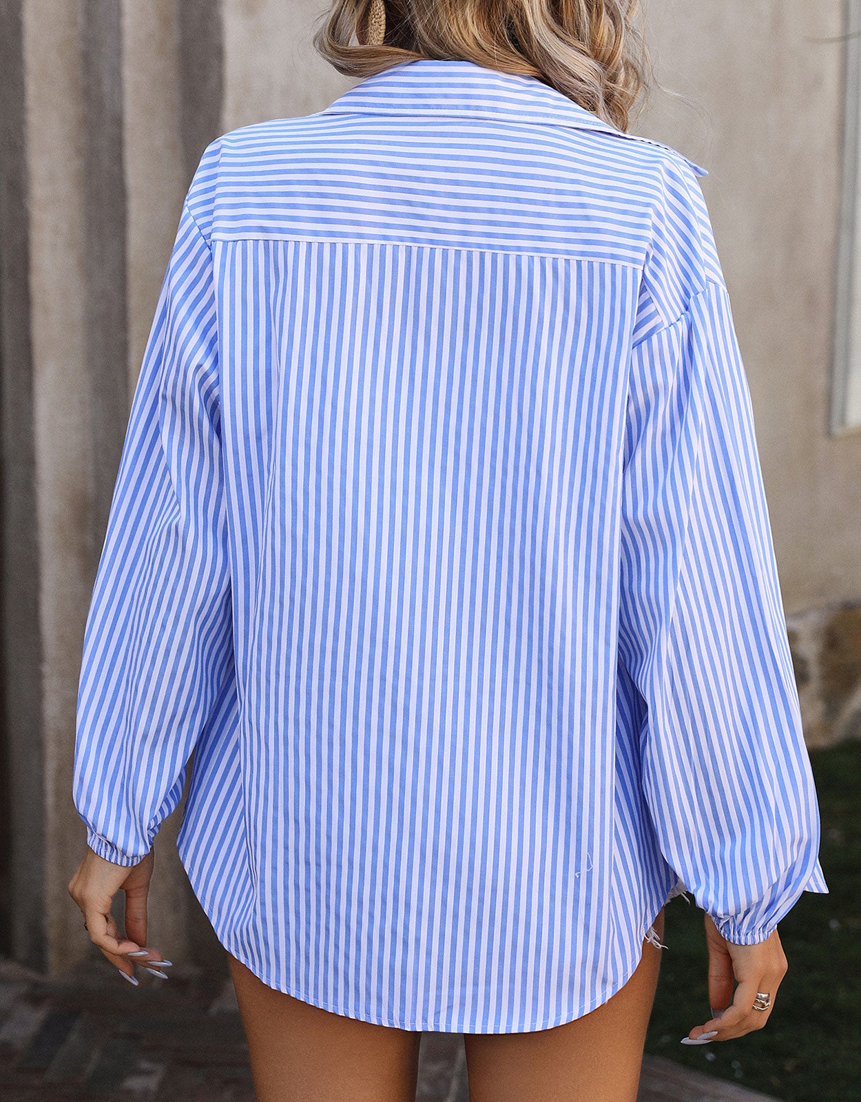 Cotton Striped Long Sleeve Neckline Dress Shirt
