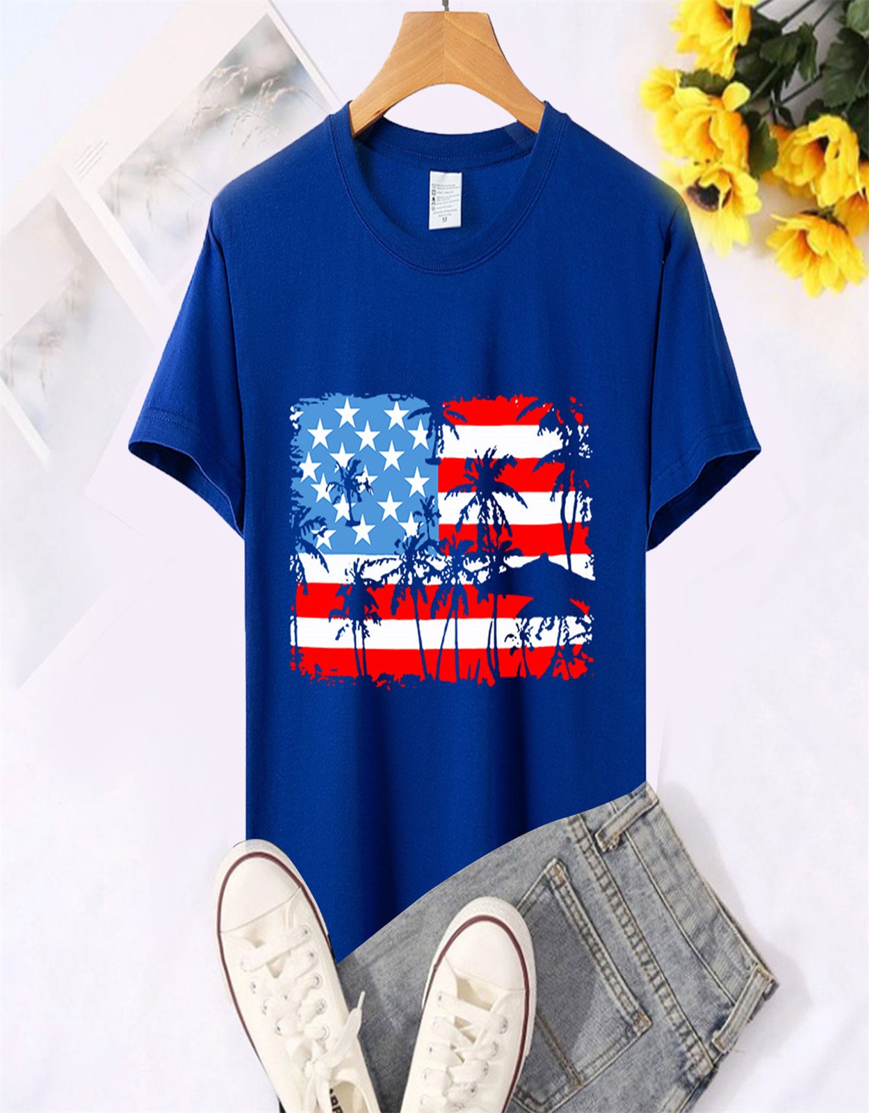 Women's American Patriotic Flag Stripes Stars T-shirt