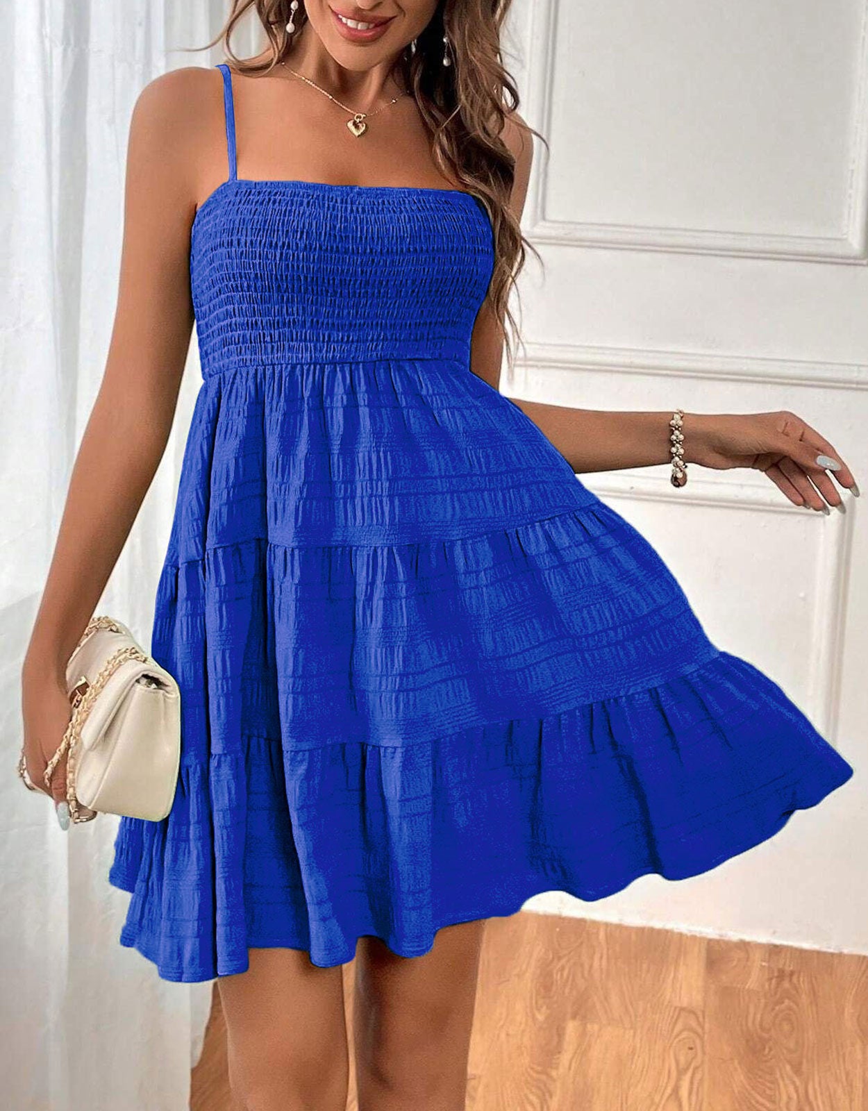 Suspender Pleated Mini Tank Dress