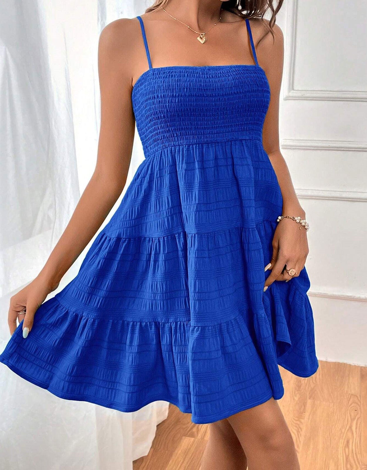 Suspender Pleated Mini Tank Dress
