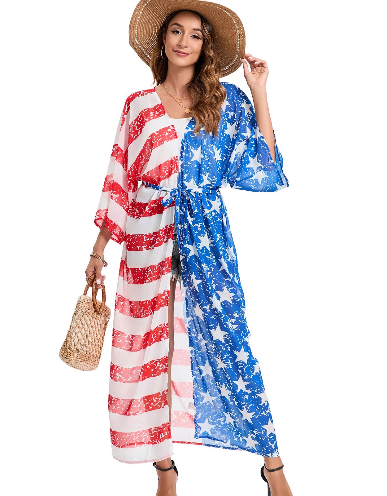 Flag Cardigan Swimsuit Kimono Cover-up