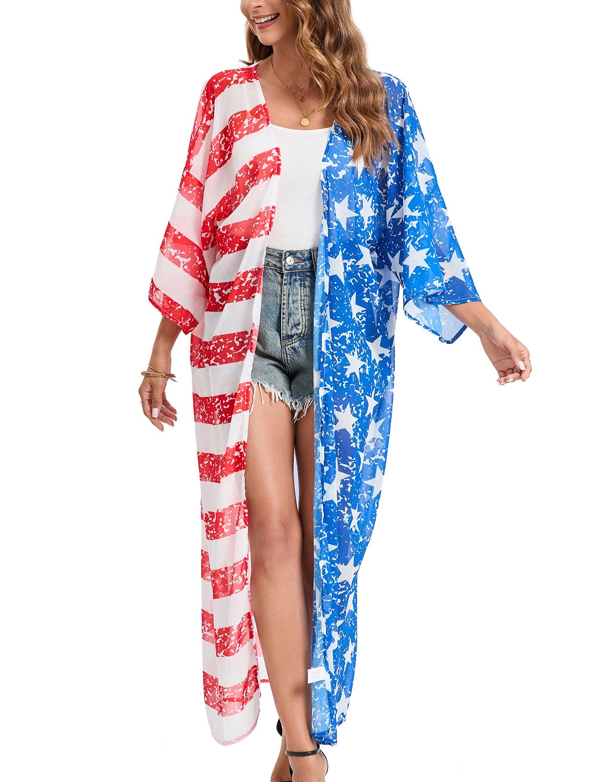 Flag Cardigan Swimsuit Kimono Cover-up