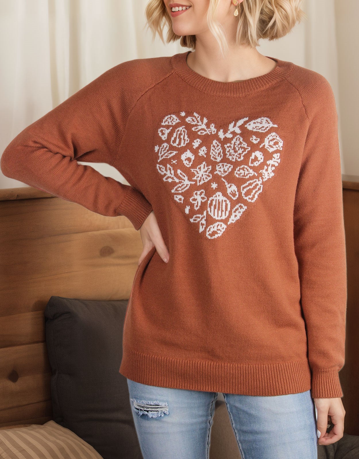Green Leaf Love Heart Halloween Long Sleeve Sweater