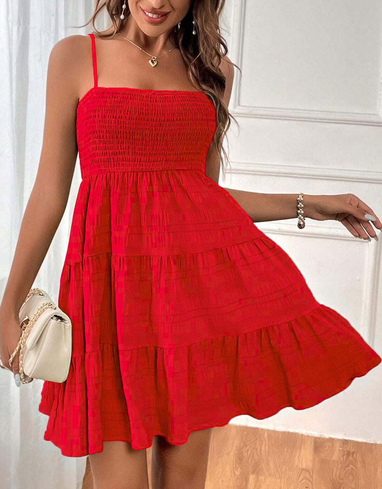Suspender Pleated Mini Tank Dress
