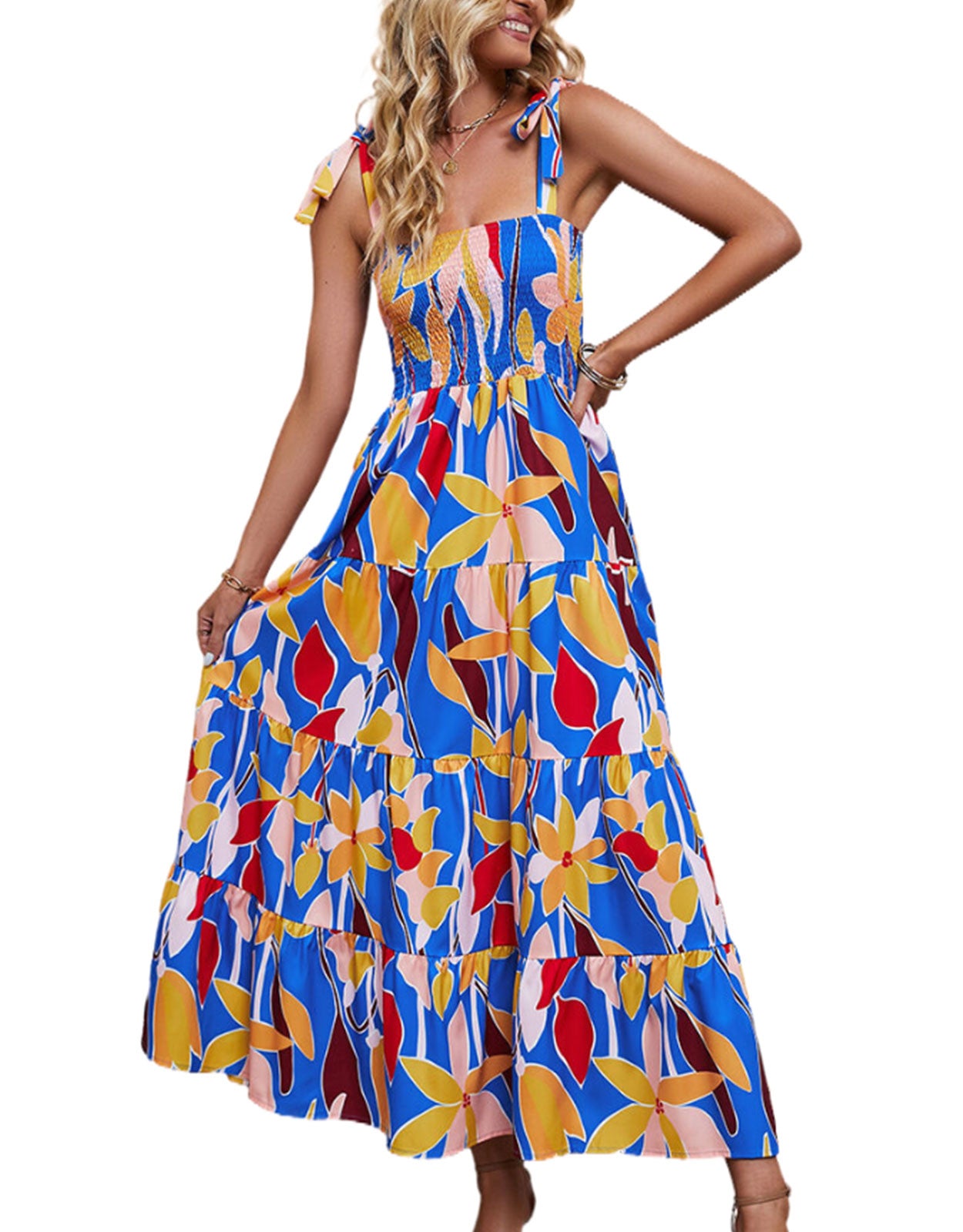 Suspender Pleated Flower Print Dress