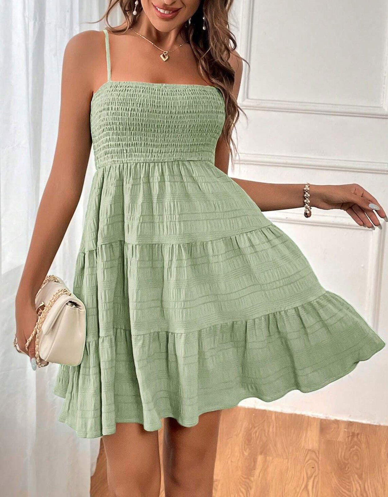 Suspender Pleated Mini Tank Dress