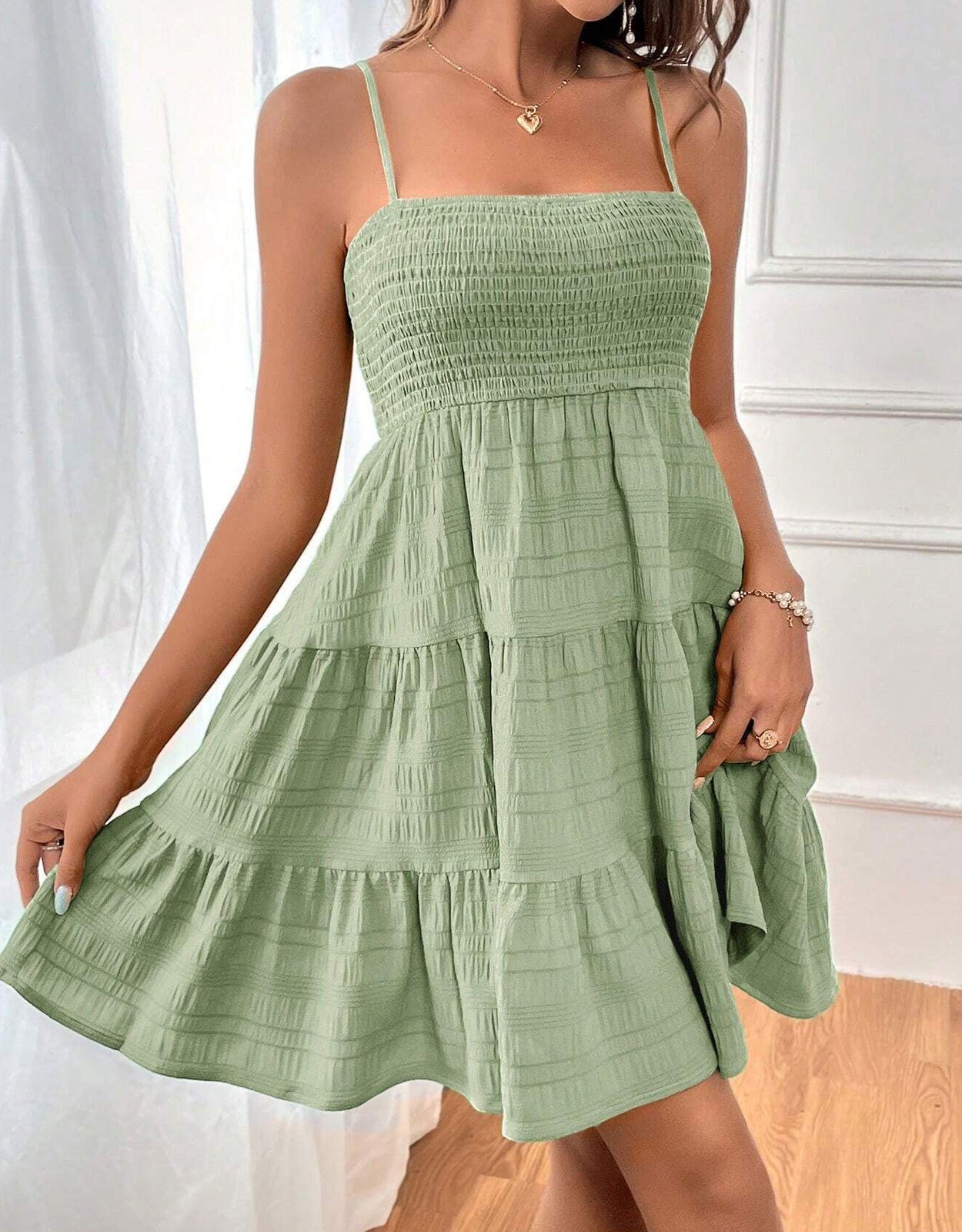 Suspender Pleated Mini Tank Dress