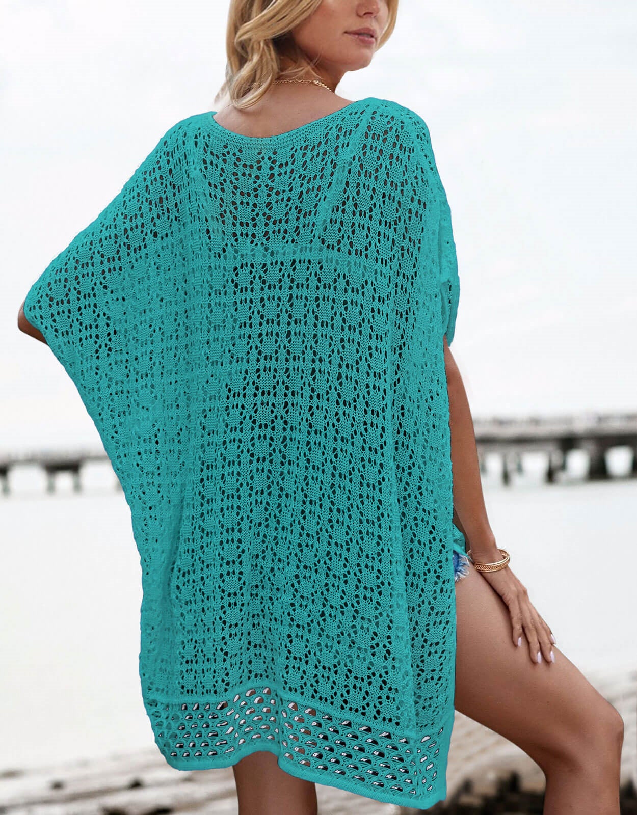 Women's wave loose woven short-sleeved Cover up