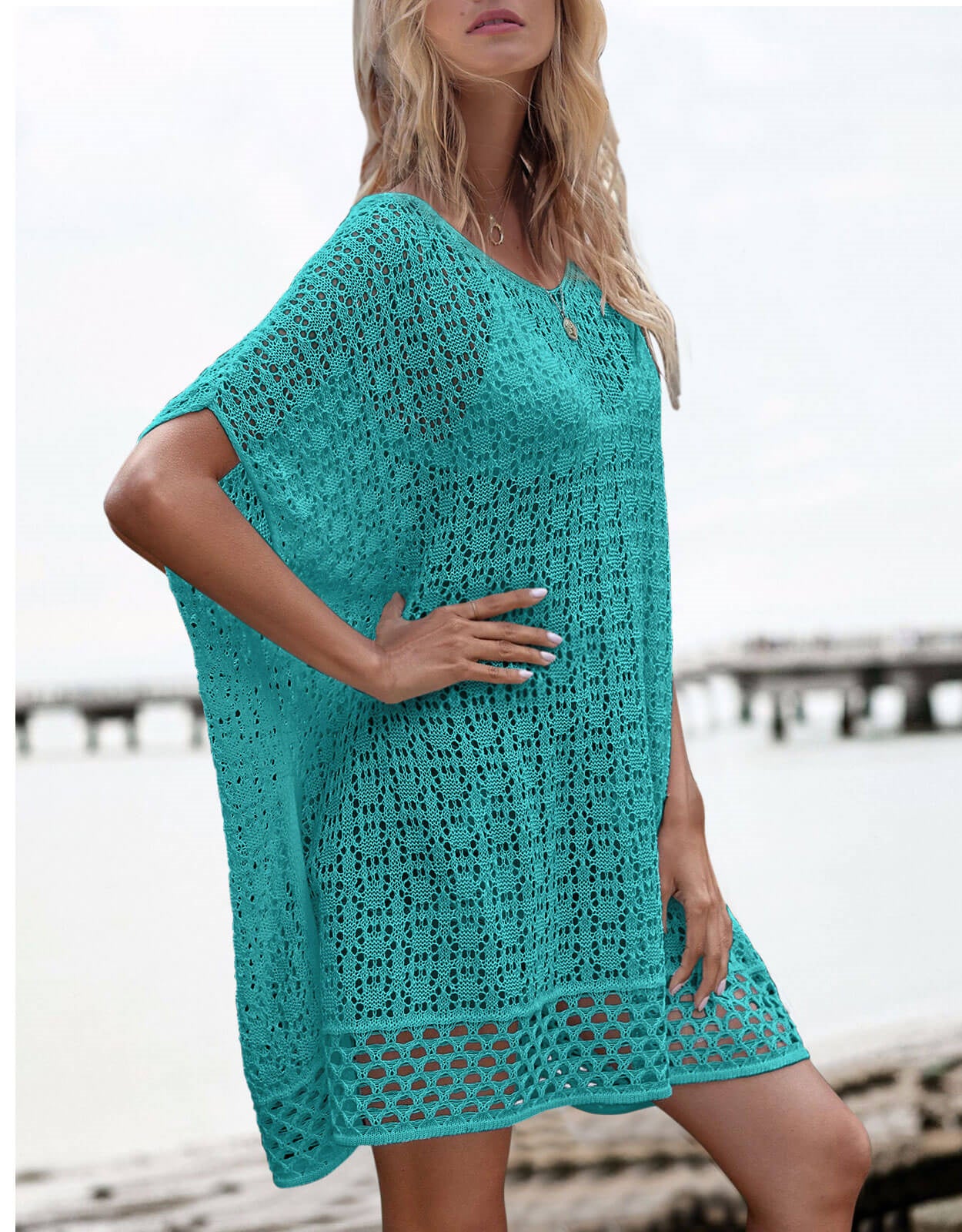 Women's wave loose woven short-sleeved Cover up