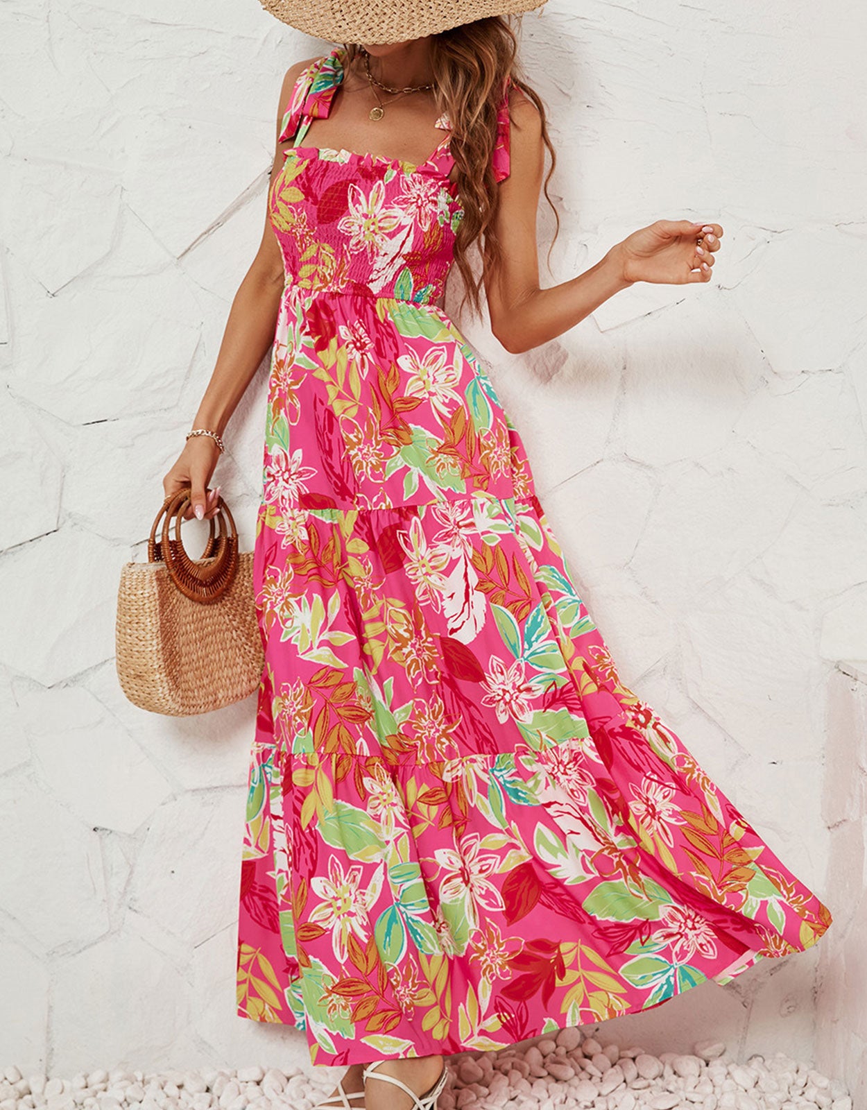 Summer suspender backless long pleated skirt
