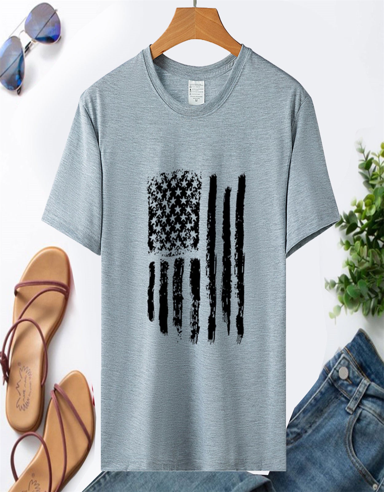 Summer American Flag Ink Printed T-shirt