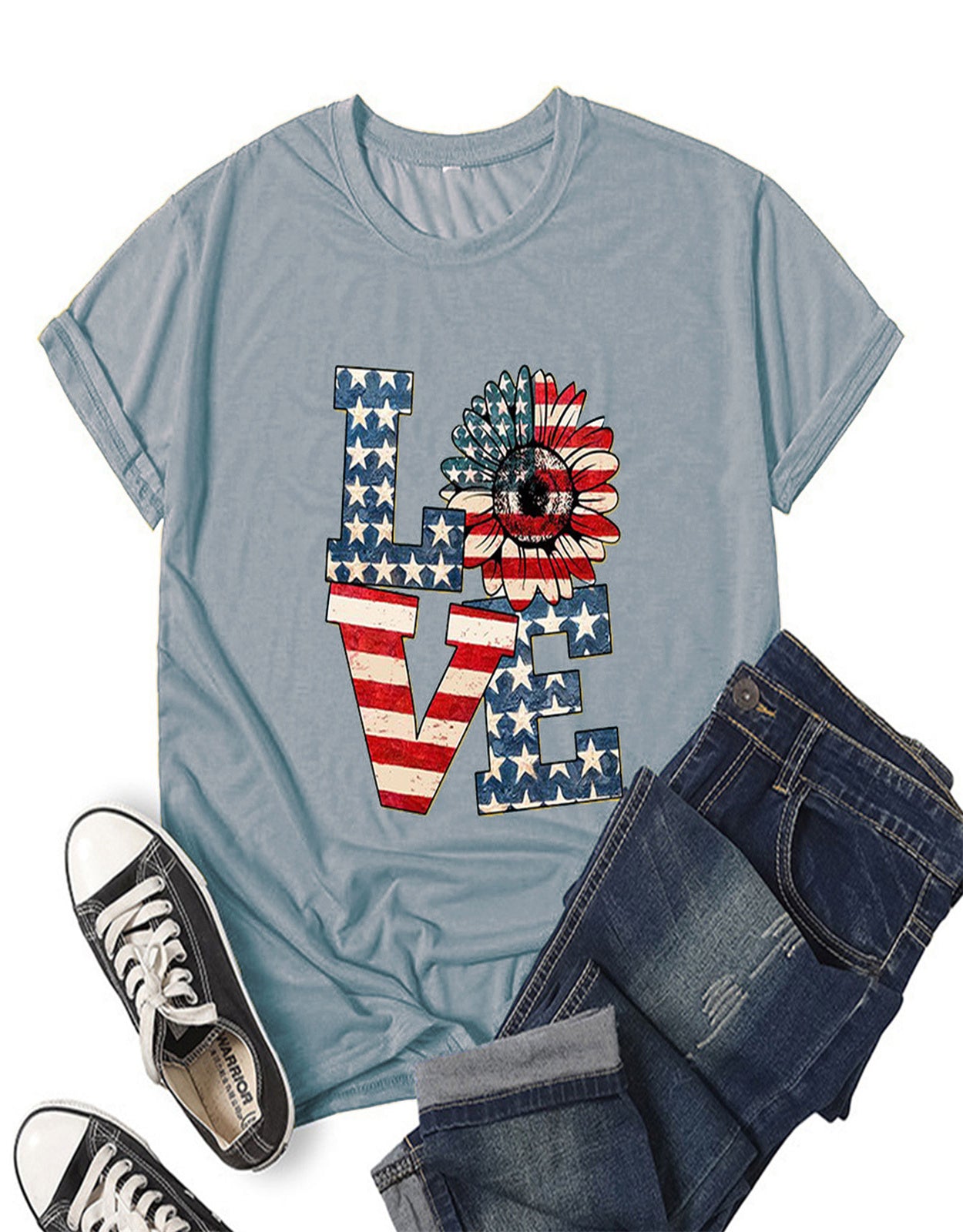Summer Love Sunflower Flag Print T-shirt