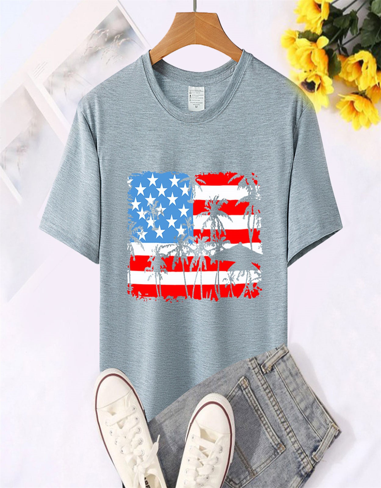 Women's American Patriotic Flag Stripes Stars T-shirt