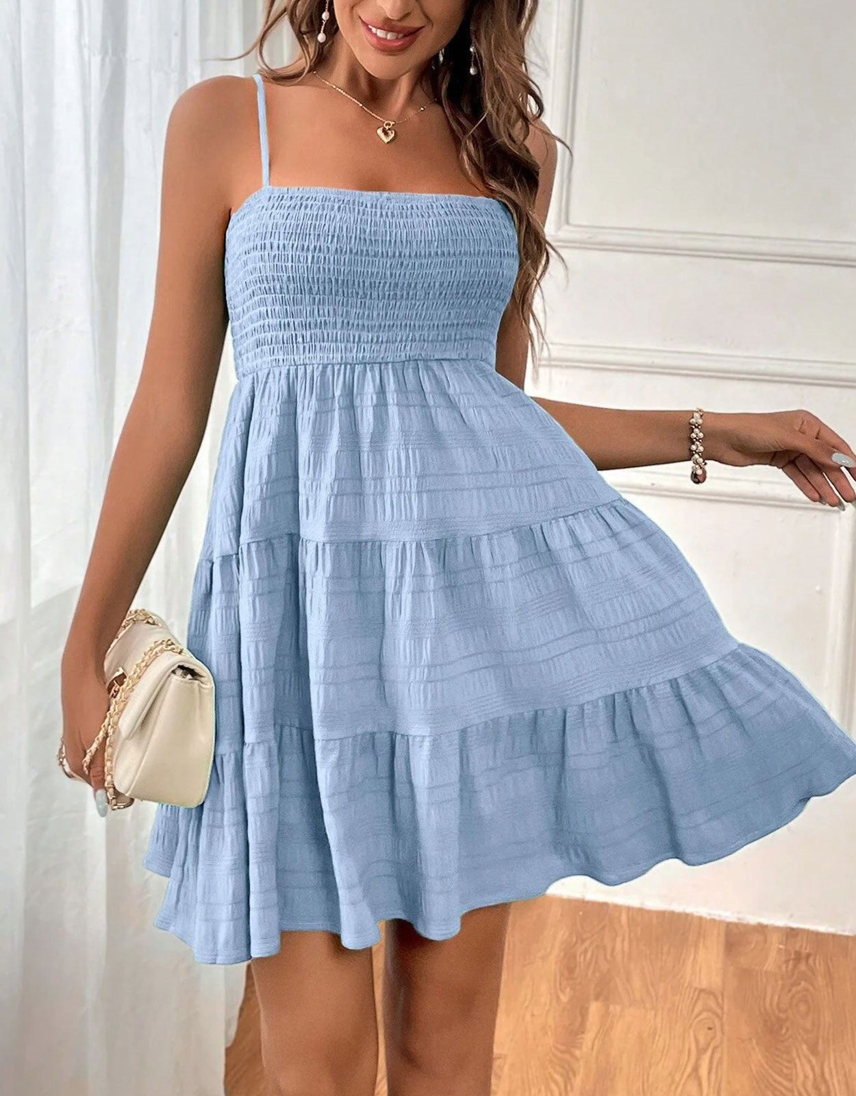 Suspender Pleated Mini Tank Dress