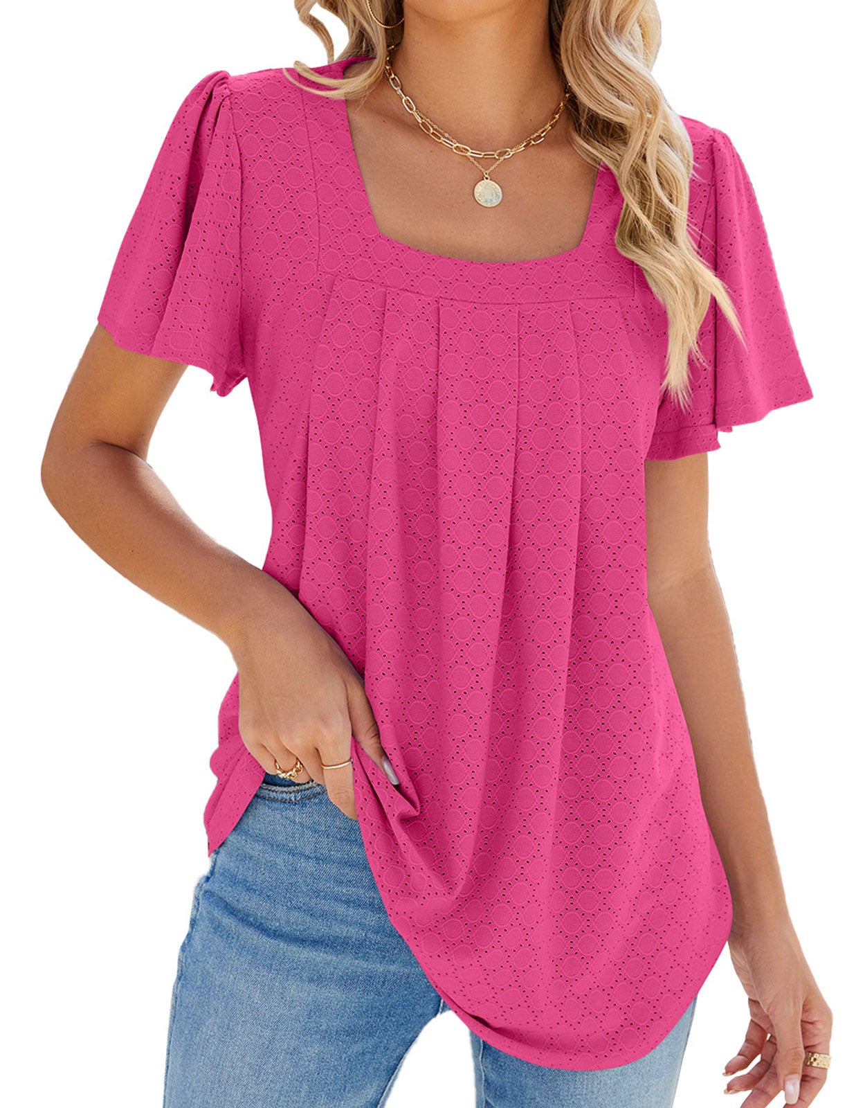 Summer Short-Length Ruffle Sleeve Round Neck Top