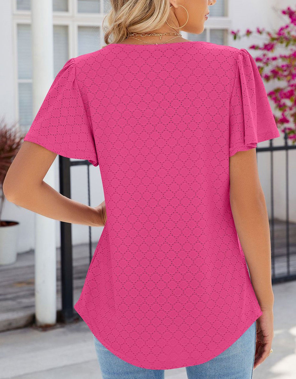 Summer Short-Length Ruffle Sleeve Round Neck Top