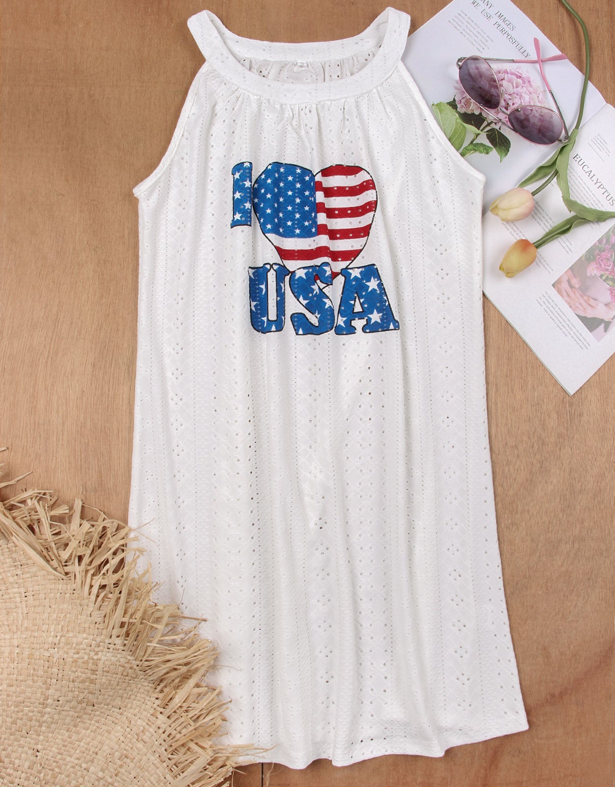 USA Flag Love Tank Top Lightweight Dress Cover Up