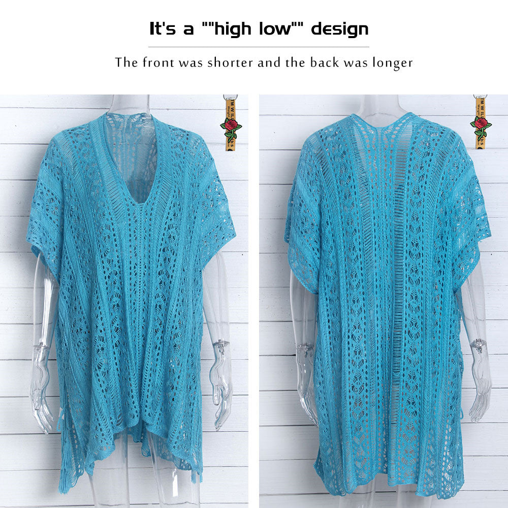 Women's Fringed Open Knit Beach Cover-up