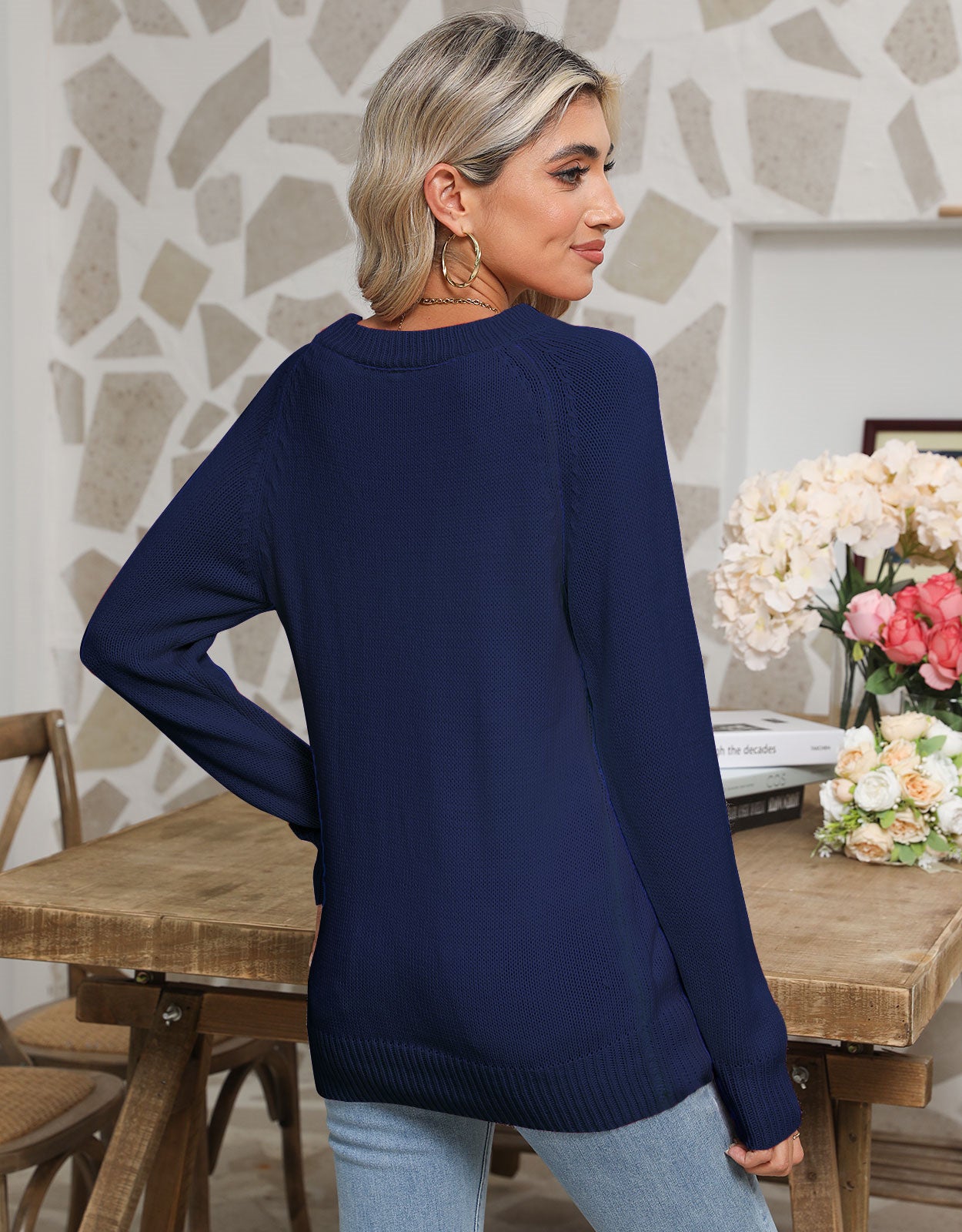 American Flag Love Loose Long Sleeve Round Neck Sweater